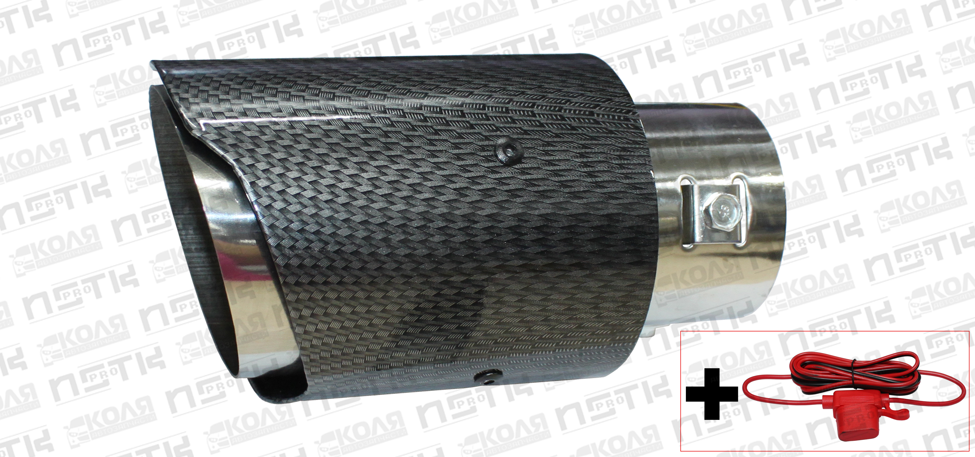 Насадка на выхлопную трубу с карбоновой накладкой и подсветкой d60mm YCWH0055