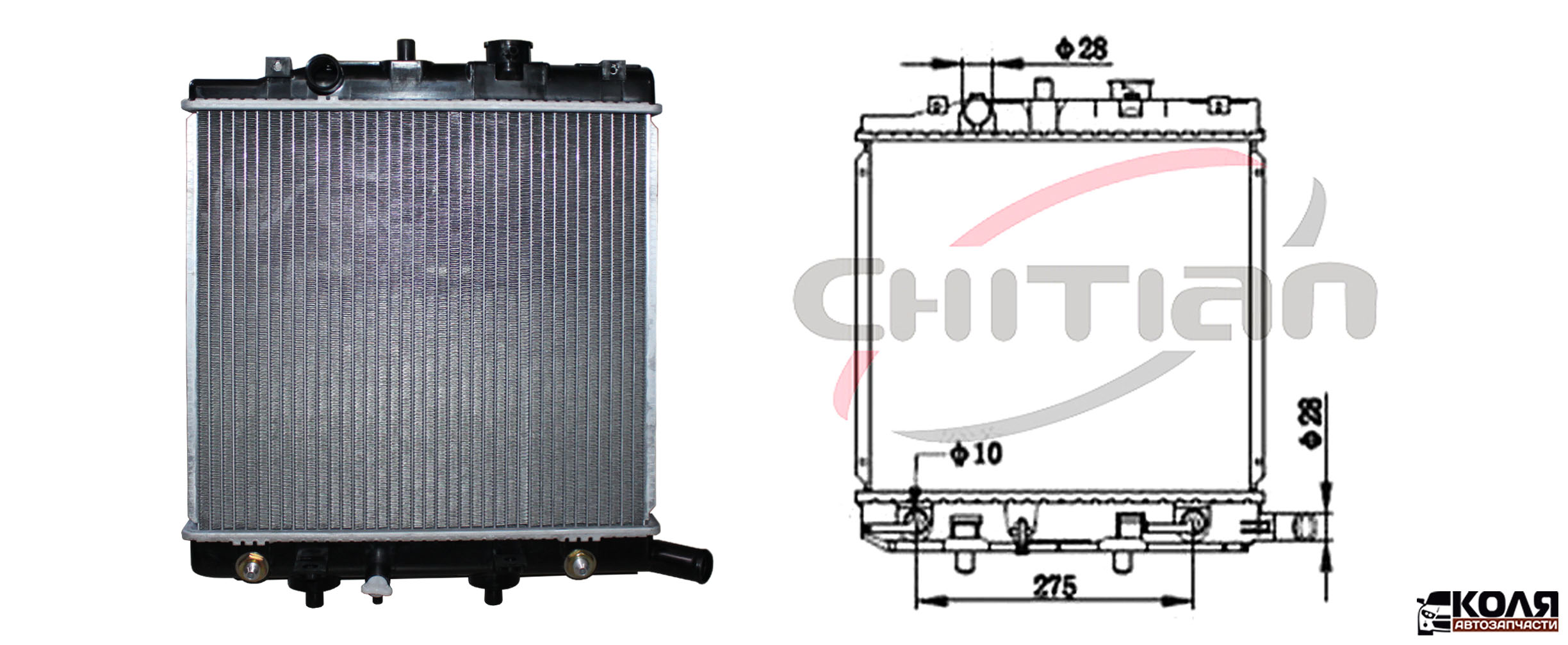Радиатор охлаждения двигателя Mazda Demio DW3W 350*378*16 AT CT-MZ087 (CHITIAN)
